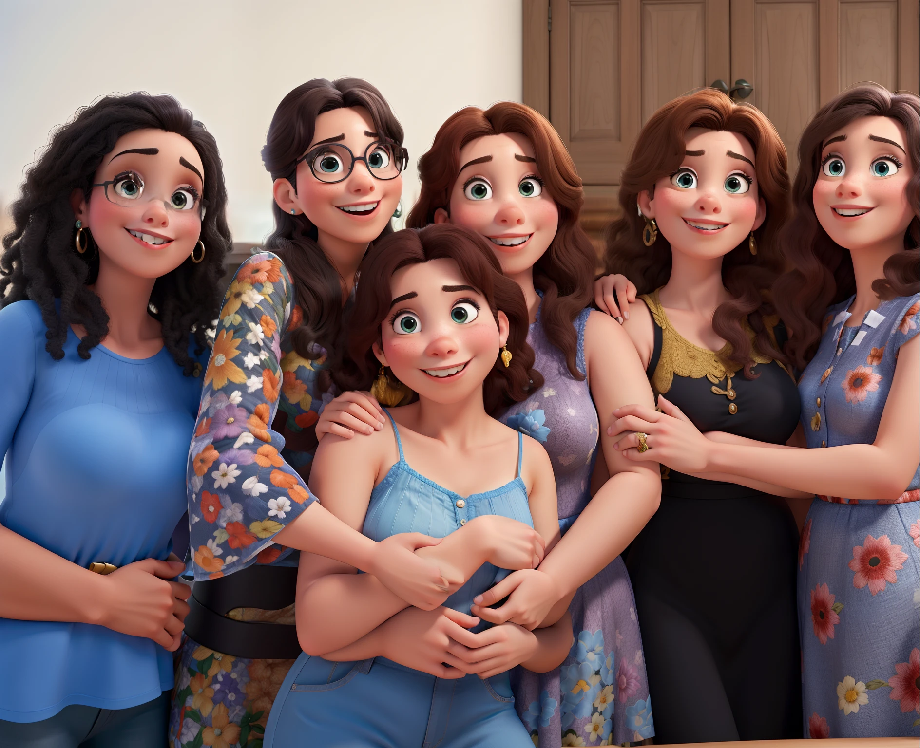 Obra-prima ao estilo Disney/Pixar in high quality and high resolution. 4 mulheres e uma