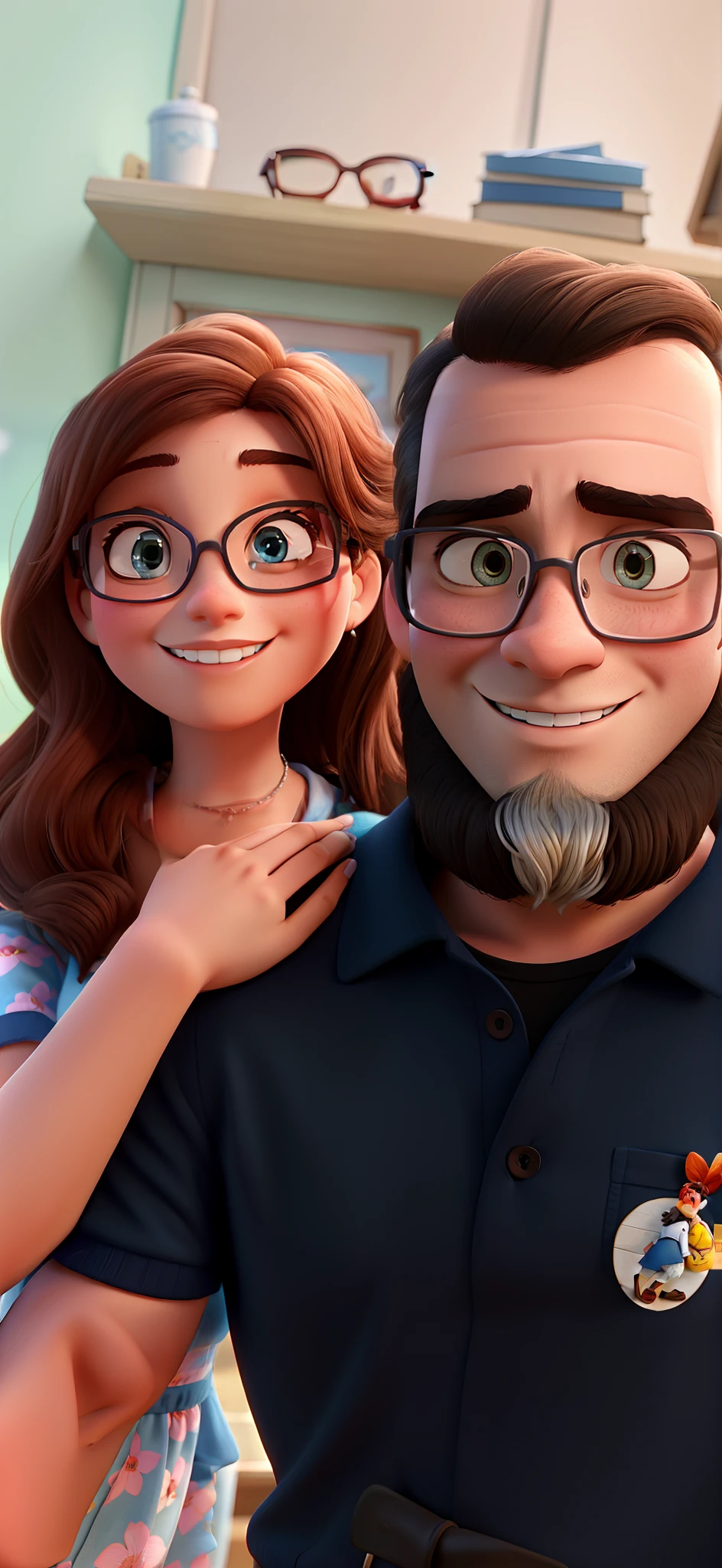 romantic couple, just like the Disney Pixar movies, the woman wears glasses