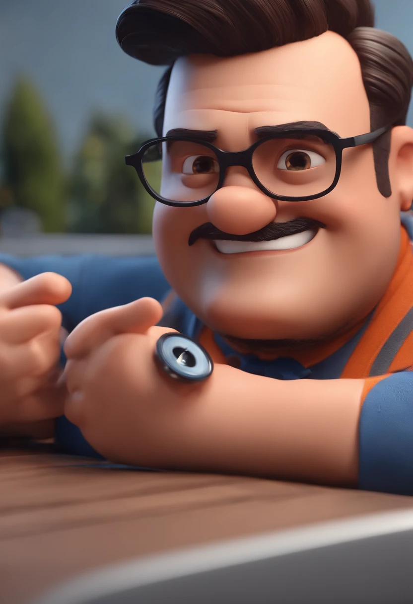 Cartoon character of a man with black glasses and a blue shirt, animation character, Caractere estilizado, animation style rendering, 3D estilizado, Arnold Maya render, 3 d render stylized, toon render keyshot, Personagem 3D, Personagem 3D, 3d rendering stylized, 3 d character render, personagem de desenho animado, Personagem de close up, Pose de personagem,  (Estilo Pixar) (master part:1.2) (Bokeh) (best quality) (pele detalhada) (textura detalhada) (8k) (argila) (Cinematic lighting) (foco nítido
