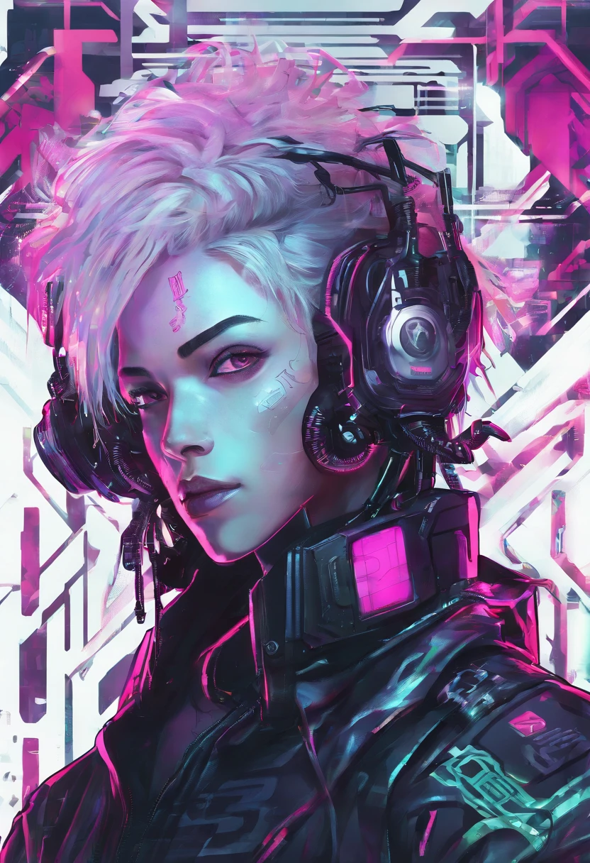 1 male, white hair, femboy, netrunner