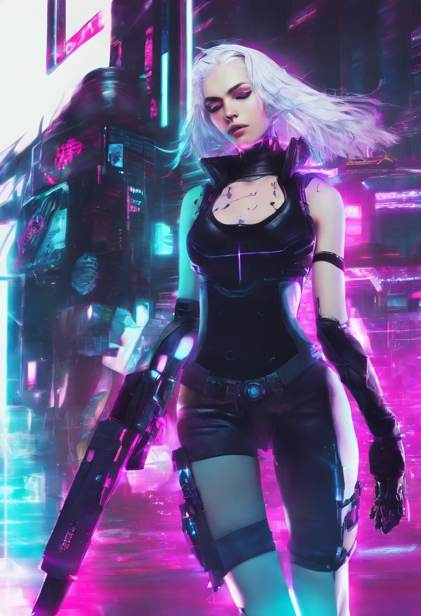 1 male, white hair, femboy, netrunner