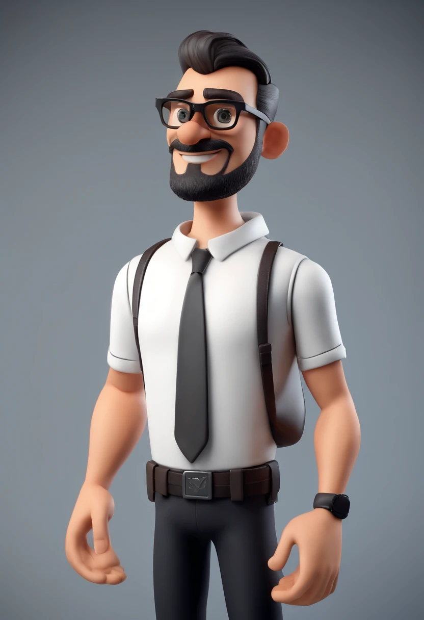 Cartoon character of a man with black glasses and a black polo shirt, cabelo liso, With beard and old school tattoo on his arm, animation character, Caractere estilizado, animation style rendering, 3D estilizado, Arnold Maya render, 3 d render stylized, toon render keyshot, Personagem 3D, Personagem 3D, 3d rendering stylized, 3 d character render, personagem de desenho animado, Personagem de close up, Pose de personagem,  (Estilo Pixar) (master part:1.2) (Bokeh) (best quality) (pele detalhada) (textura detalhada) (8k) (argila) (Cinematic lighting) (foco nítido