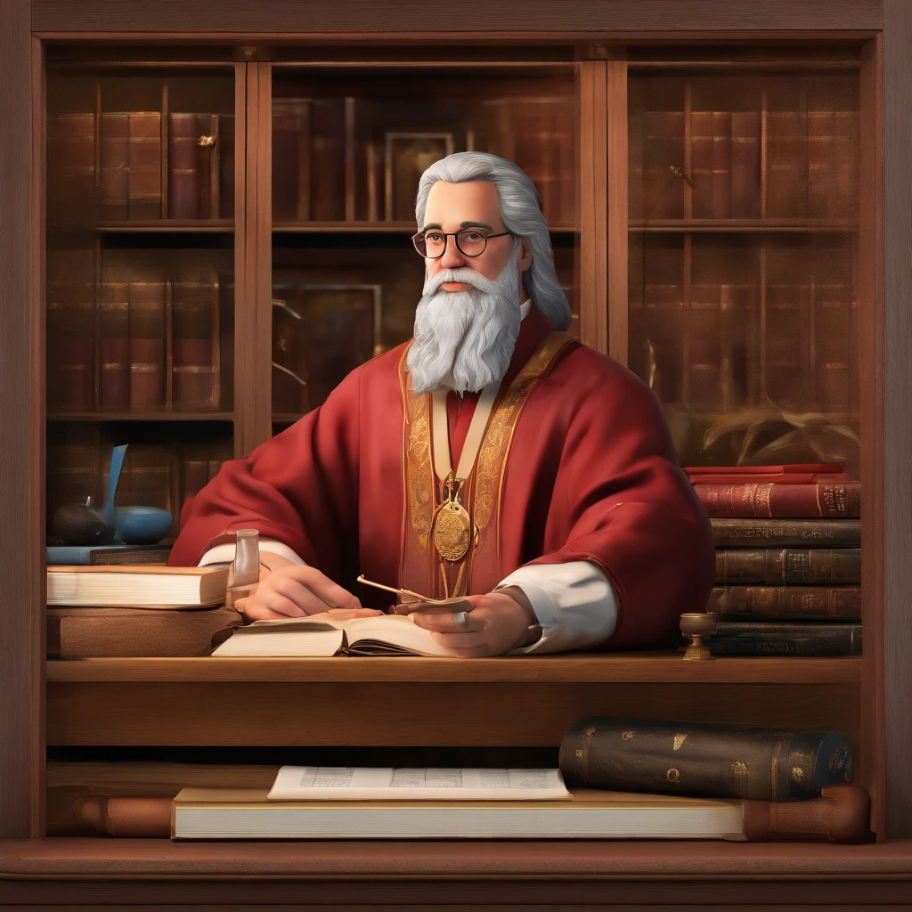 (best quality,4k,8k,highres,masterpiece:1.2),ultra-detailed,realistic:1.37,portrait,Disney Pixar inspired poster,pastor Rubens Janier,gray-haired man wearing glasses,office scene,Bible on the desk,pastor,guide 

In this masterpiece of a portrait, created with the utmost attention to detail, we see the renowned pastor Rubens Janier as the central character. He is portrayed as a wise and respectable man, with his distinguished gray hair and glasses, exuding a sense of authority and wisdom. The setting takes place in his office, which is tastefully decorated and exudes an atmosphere of calmness and spirituality.

The emphasis of the composition is on the face of the pastor. The eyes are beautifully detailed, capturing his depth of knowledge and compassion. The lips are also depicted in great detail, conveying a sense of warmth and kindness. The intricate lines and shading bring his face to life and make him appear incredibly realistic.

The office is filled with elements that reflect the pastoral profession. The desk is adorned with a Bible, symbolizing the spiritual guidance that pastor Rubens Janier provides to his congregation. The room is bathed in soft, warm lighting, enhancing the overall atmosphere of peace and tranquility.

The image quality of this portrait is of the highest standard, ensuring every minute detail is visible. The use of HDR and studio lighting techniques further enhances the realism and brings out the true essence of the scene. The colors are vivid, creating a visually stunning impact.

The portrait itself is a true masterpiece, akin to a high-resolution photograph, thanks to the ultra-fine painting techniques used. The attention to detail in depicting the pastor's facial features, hair, and even the texture of his clothing is impeccable. The result is a mesmerizing image that captivates the viewer and exudes an air of professionalism.

This portrait blends the charm of a Disney Pixar inspired style with the sophistication of a realistic portra
