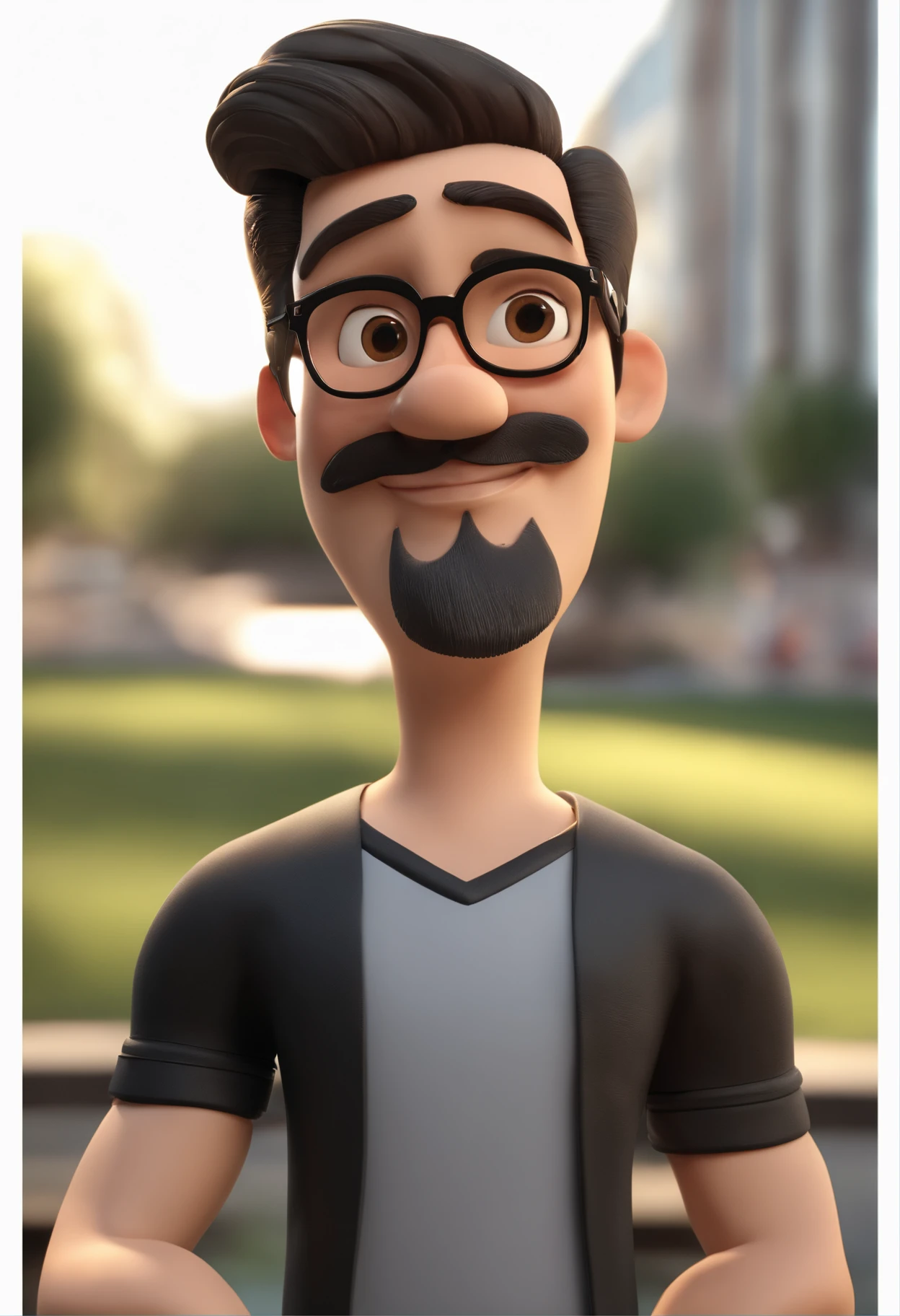 Cartoon character of a man with black glasses and a black polo shirt, cabelo liso, With beard and old school tattoo on his arm, animation character, Caractere estilizado, animation style rendering, 3D estilizado, Arnold Maya render, 3 d render stylized, toon render keyshot, Personagem 3D, Personagem 3D, 3d rendering stylized, 3 d character render, personagem de desenho animado, Personagem de close up, Pose de personagem, (Estilo Pixar) (master part:1.2) (Bokeh) (best quality) (pele detalhada) (textura detalhada) (8k) (argila) (Cinematic lighting) (foco nítido
