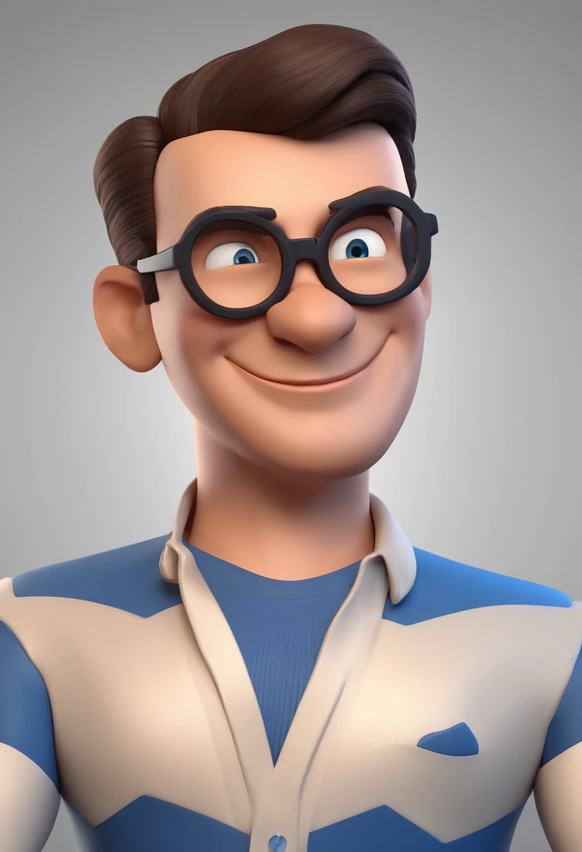 Cartoon character of a man with black glasses and a blue shirt, animation character, Caractere estilizado, animation style rendering, 3D estilizado, Arnold Maya render, 3 d render stylized, toon render keyshot, Personagem 3D, Personagem 3D, 3d rendering stylized, 3 d character render, personagem de desenho animado, Personagem de close up, Pose de personagem, (Estilo Pixar) (master part:1.2) (Bokeh) (best quality) (pele detalhada) (textura detalhada) (8k) (argila) (Cinematic lighting) (foco nítido