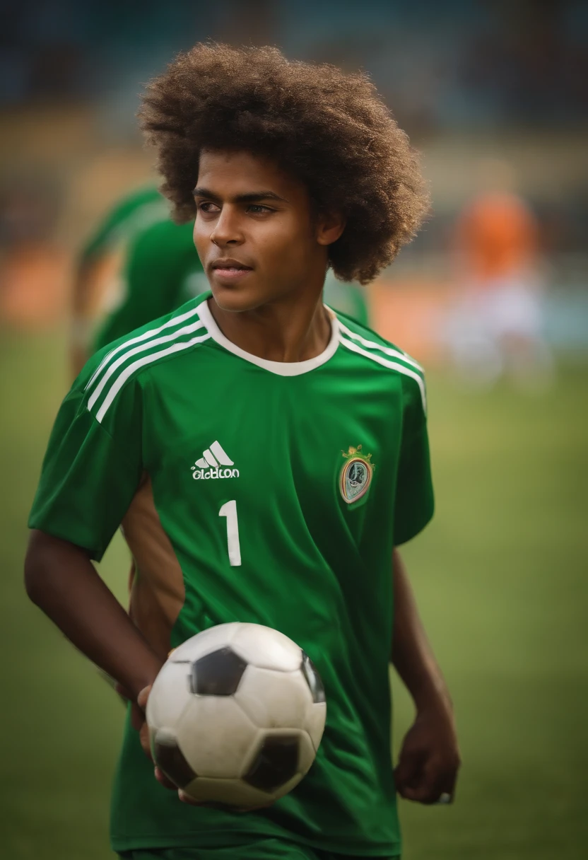  cabelo liso marrom de chuteira verde  jogando futebol