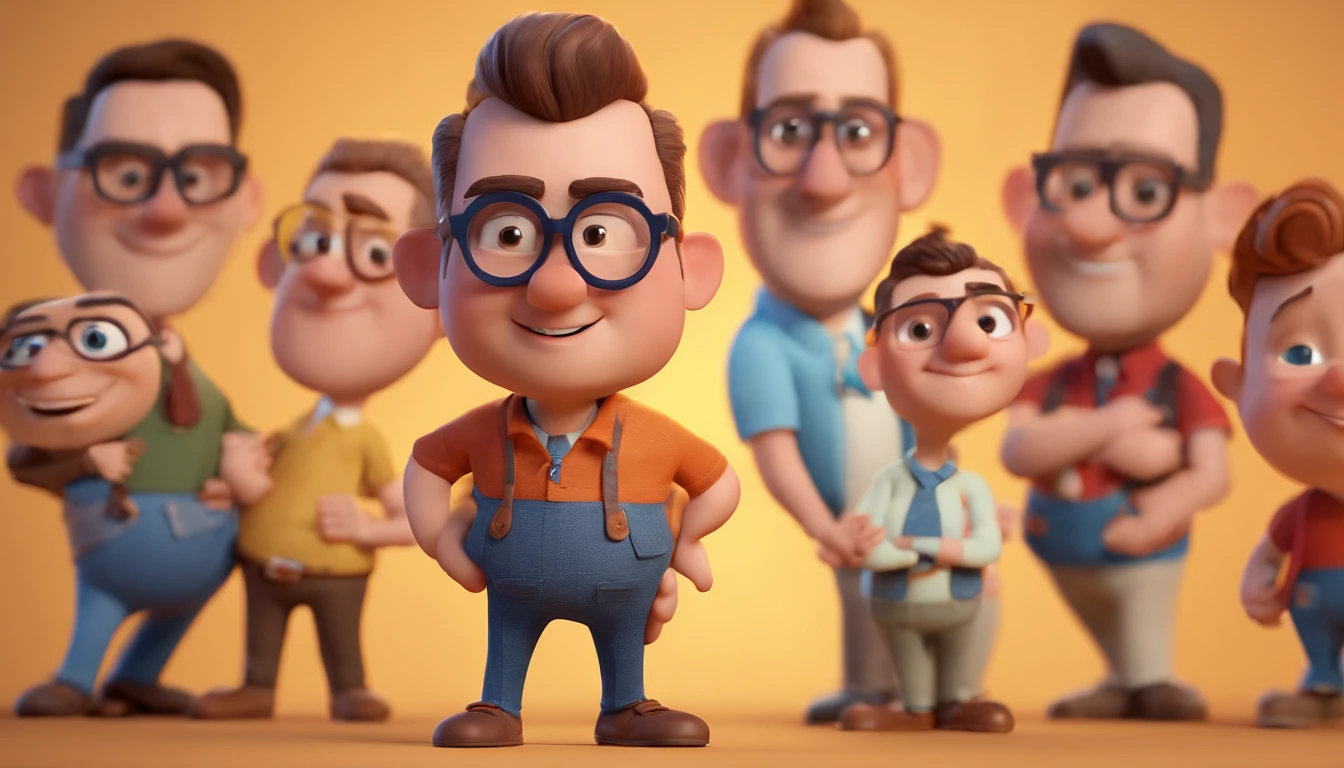 Cartoon character of a man with black glasses and a blue shirt, animation character, Caractere estilizado, animation style rendering, 3D estilizado, Arnold Maya render, 3 d render stylized, toon render keyshot, Personagem 3D, Personagem 3D, 3d rendering stylized, 3 d character render, personagem de desenho animado, Personagem de close up, Pose de personagem, (Estilo Pixar) (master part:1.2) (Bokeh) (best quality) (pele detalhada) (textura detalhada) (8k) (argila) (Cinematic lighting) (foco nítido