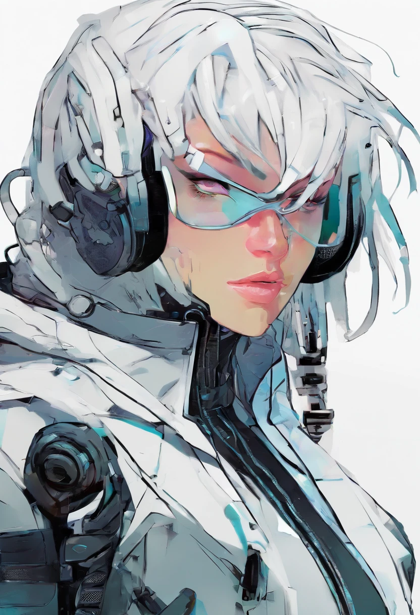 1 male, white hair, femboy, netrunner