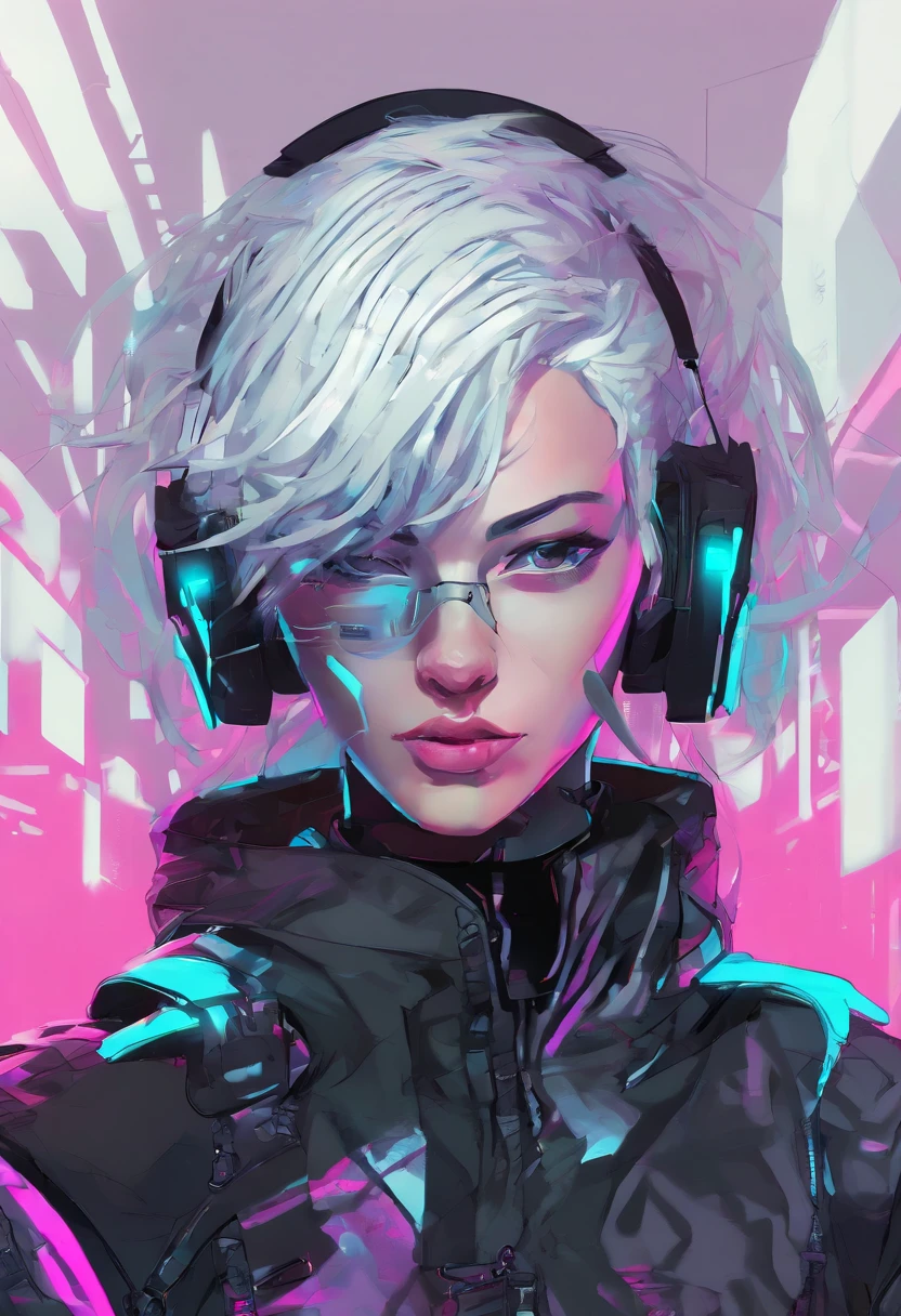 1 male, white hair, femboy, netrunner