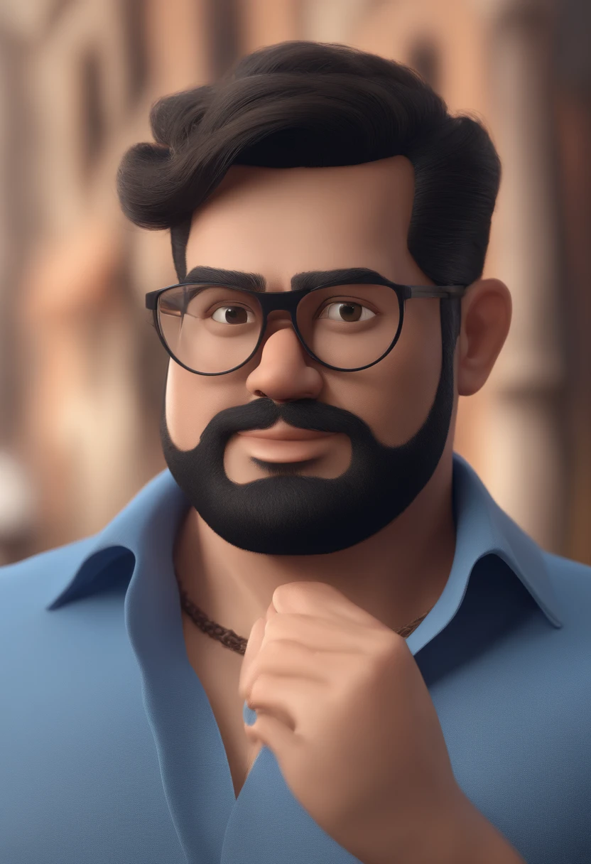 Cartoon character of a man wearing black glasses and a blue shirt, animation character, Caractere estilizado, Rendering Animation Styles, 3D estilizado, Arnold Maya render, 3D render estilizado, Toon renderizar keyshot, Personagem 3D, Personagem 3D, 3d rendering stylized, 3 d character render, Personagem de desenho animado, Personagem de close-up, Pose do personagem, (Estilo Pixar) (Obra prima:1.2) (Bokeh) (melhor qualidade) (Pele detalhada) (Textura detalhada) (8k) (argila) (Cinematic lighting) (foco nítido