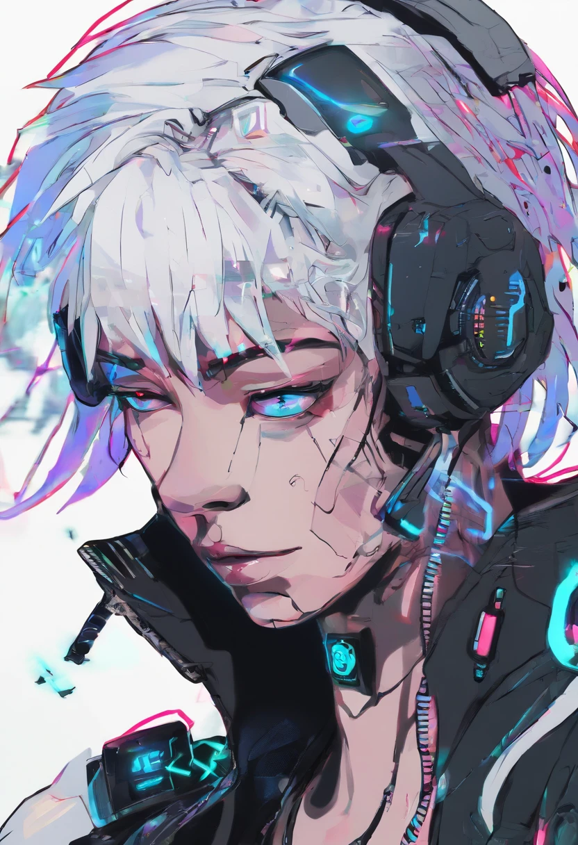 ink art, vector, Rukia bleach, wearing a sweatshirt and headphones, colorful background, highly detailed, face detail, detailed eyes, side shot, music album cover, looking slightly at camera,