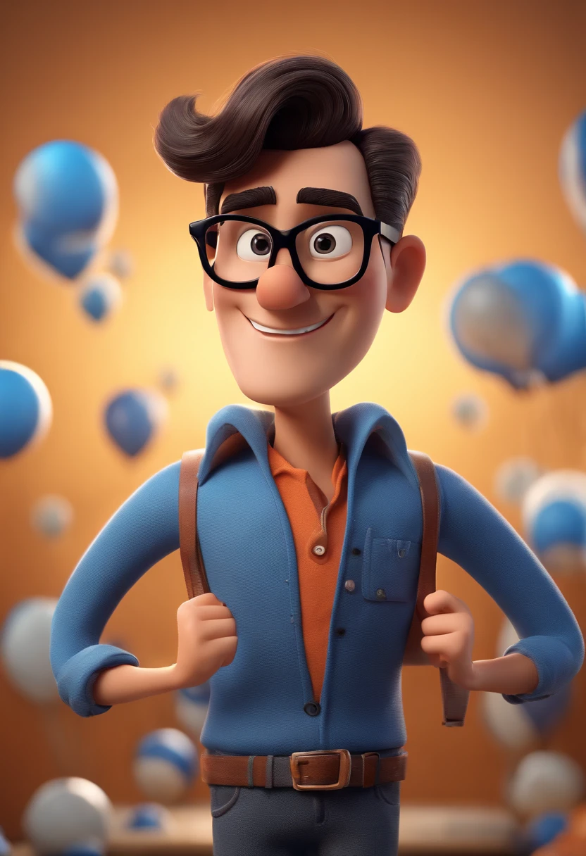 Cartoon character of a man with black glasses and a blue shirt, animation character, Caractere estilizado, animation style rendering, 3D estilizado, Arnold Maya render, 3 d render stylized, toon render keyshot, Personagem 3D, Personagem 3D, 3d rendering stylized, 3 d character render, personagem de desenho animado, Personagem de close up, Pose de personagem,  (Estilo Pixar) (master part:1.2) (Bokeh) (best quality) (pele detalhada) (textura detalhada) (8k) (argila) (Cinematic lighting) (foco nítido