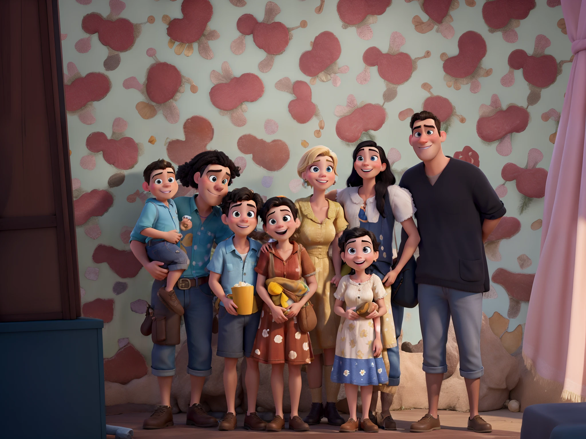 Obra-prima ao estilo Disney/Pixar in high quality and high resolution. The woman in the front is blonde and the man has black hair.