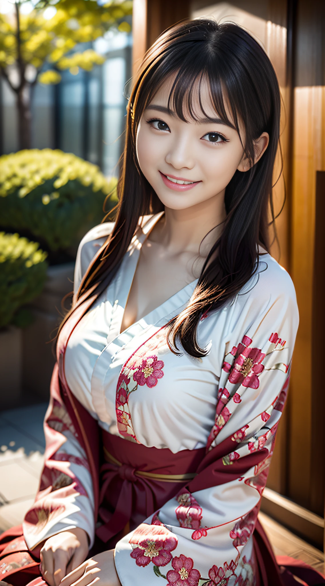 (Photorealsitic:1.4), (Top image quality:1.0), (超A high resolution:1.0), 8K, Raw photography, (masterpiece:0.2), (pureerosface_v1:0.5)、(Best Quality Detail:1.2)、realisitic、8K UHD、hight resolution、(1girl in:1.2)、The ultra-detailliert、High quality textures、intricate detailes、detaileds、Very detailed CG、High quality shadows、Detail Beautiful delicate face、Detail Beautiful delicate eyes、depth of fields、Ray traching,1girl in, japanaese girl, Cute,Natural face、 slender, Black kimono, Kimono with Japanese pattern,Floral scrunchie, Beautiful skin, Facing the front,Sit down, Sit upright and say thank you,Align your hands elegantly,Smile faintly The Land of Japan,Japanese garden,Luxury Japanese-style room, skyporn, Magic Hour, (Realistic:1.3), Finely detailed, quality, (masutepiece:1.2), (Photorealistic:1.2), (Best Quality), (Intricate details), Dramatic, Ray tracing, photograph, +Lola、off shoulders、A sexy