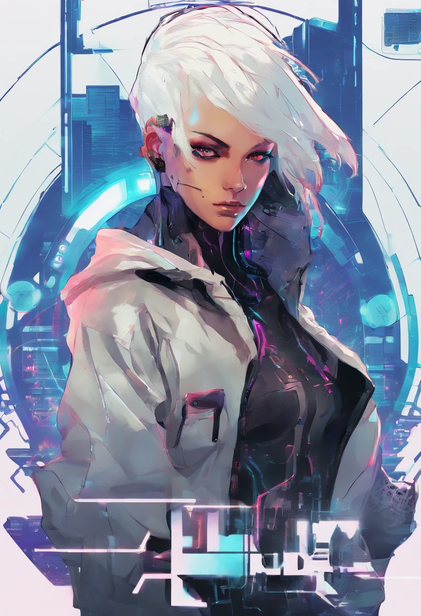 1 male, white hair, male with female features , netrunner