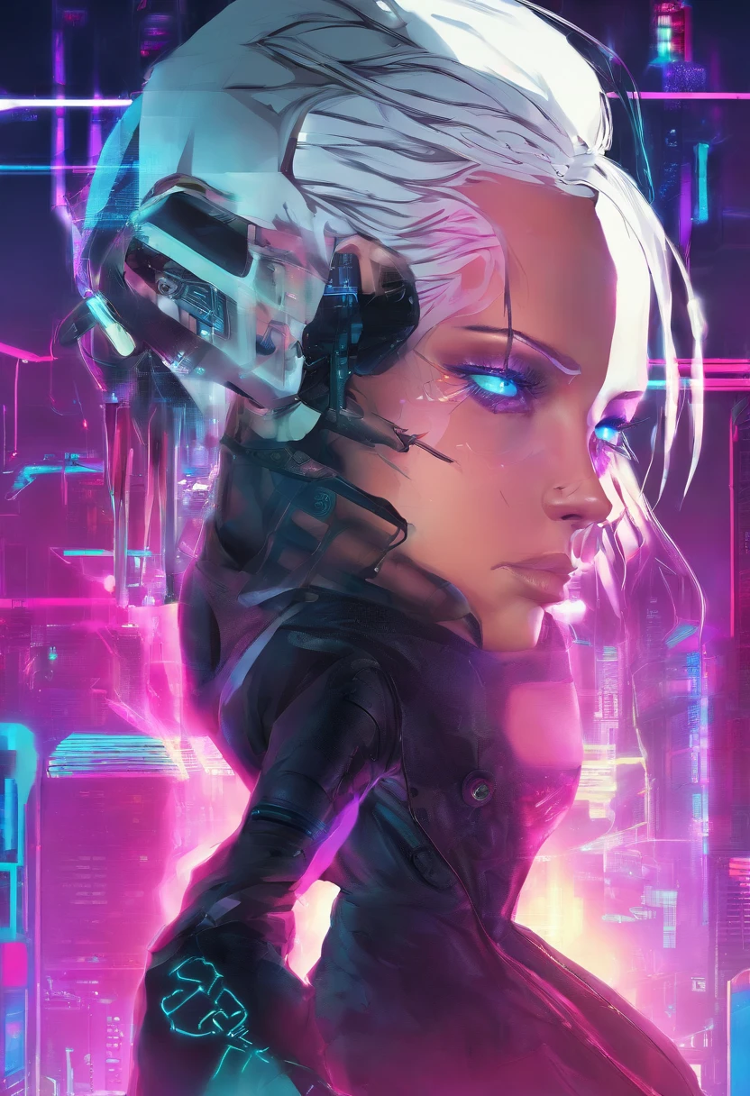 1 male, white hair, male with female features , netrunner