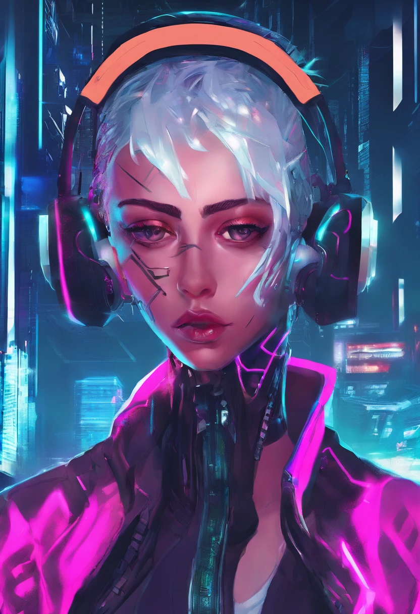 1 male, white hair, male with female features , netrunner