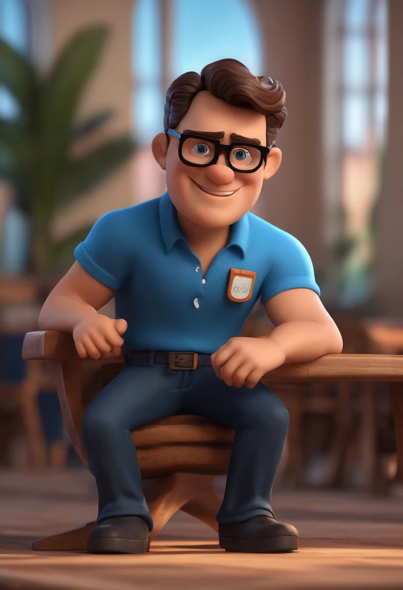 Cartoon character of a man with black glasses and a blue shirt, animation character, Caractere estilizado, animation style rendering, 3D estilizado, Arnold Maya render, 3 d render stylized, toon render keyshot, Personagem 3D, Personagem 3D, 3d rendering stylized, 3 d character render, personagem de desenho animado, Personagem de close up, Pose de personagem,  (Estilo Pixar) (master part:1.2) (Bokeh) (best quality) (pele detalhada) (textura detalhada) (8k) (argila) (Cinematic lighting) (foco nítido