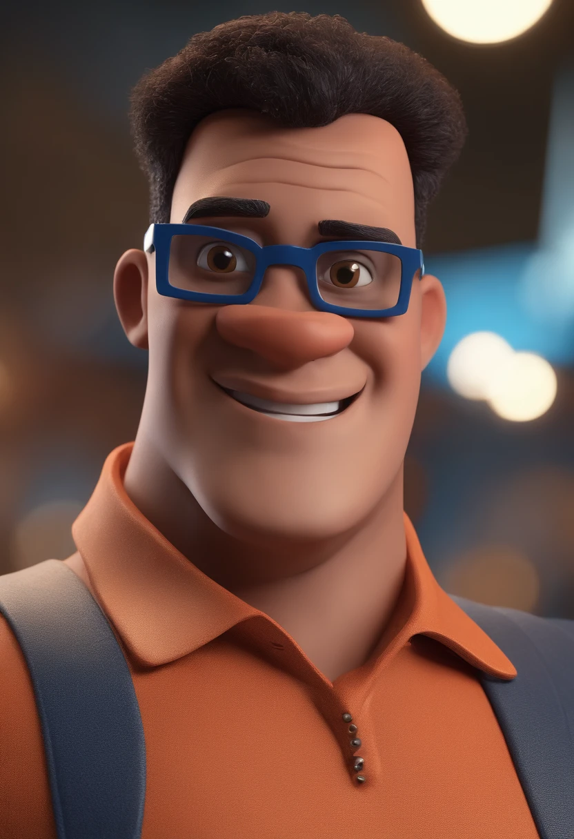 Cartoon character of a man with black glasses and a blue shirt, animation character, Caractere estilizado, animation style rendering, 3D estilizado, Arnold Maya render, 3 d render stylized, toon render keyshot, Personagem 3D, Personagem 3D, 3d rendering stylized, 3 d character render, personagem de desenho animado, Personagem de close up, Pose de personagem, (Estilo Pixar) (master part:1.2) (Bokeh) (best quality) (pele detalhada) (textura detalhada) (8k) (argila) (Cinematic lighting) (foco nítido