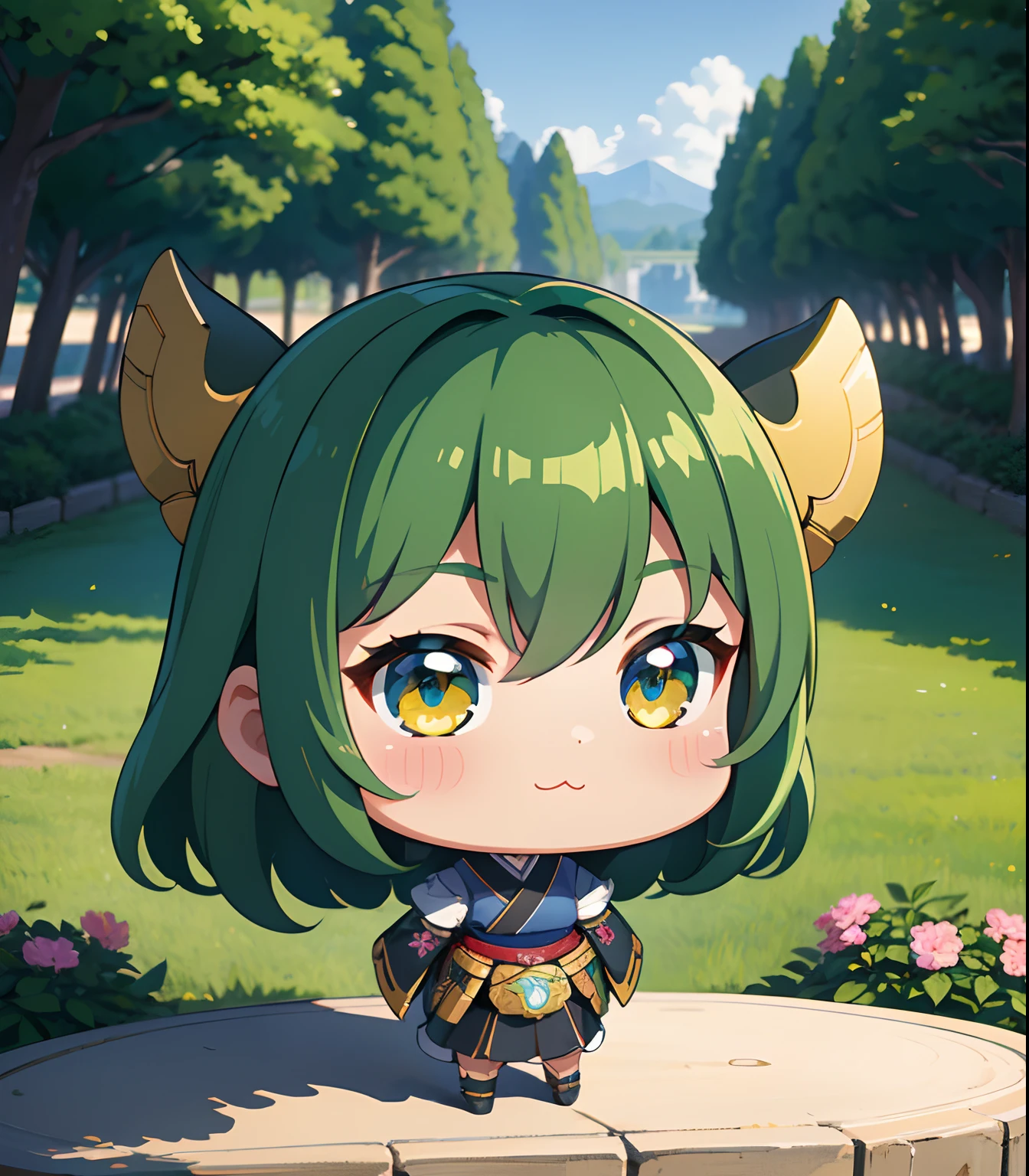 (masterpiece、top-quality、ultra-detailliert、Best Shadows)、细致背景、a sticker、hight resolution、ultra-detailliert、((Lady))、(Chibi Chara),Beautiful hair、verdant、foliages、kawaii faces、A detailed eye、Women in Japan、noble、livestream、Charisma Idol Pose、Detailed hand、perfect hand、intricate detailes、Famous Private Schools
