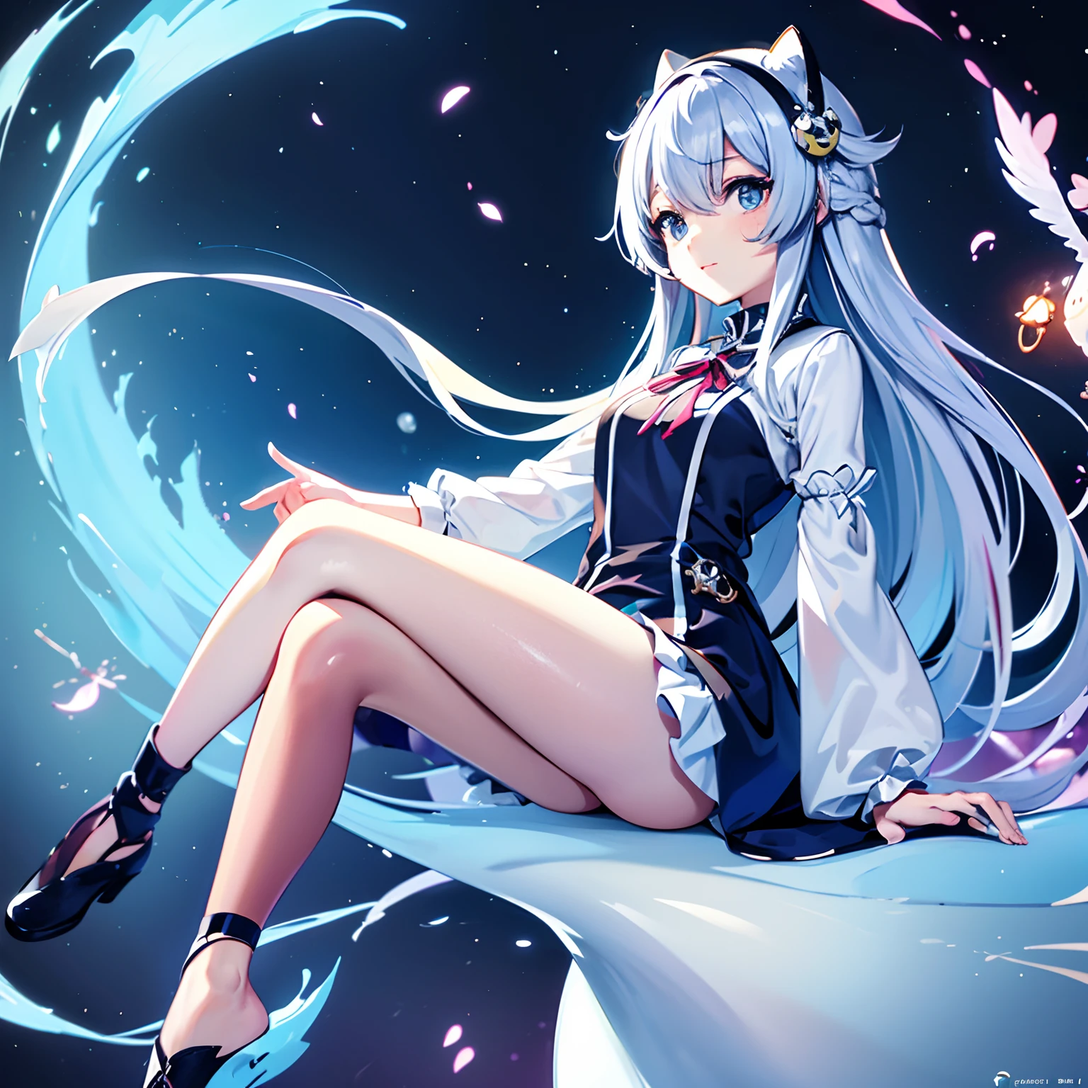 ((Best Quality)) , ((masutepiece)) , (Detailed) ,  Anime girl sitting on a floating swan，Light blue long hair, Twin-tailed, cute detailed digital art, soft anime illustration, Lovely digital painting, adorable digital art, ethereal eel, Cute Anime, cute artwork, Nice art style, Anime art wallpaper 8k, Fantasy Otter Love, serene illustration, adorable glowing creature, anime art wallpaper 4k, Anime Art Wallpaper 4K 8K Resolution