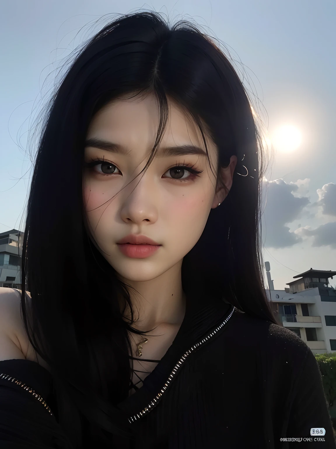 um close up de uma mulher com longos cabelos pretos e um top preto, cruel korean goth girl, Ulzzang, Xision Wu, kanliu666, Xintong Chen, Beautiful Asian girl, goth girl aesthetic, Mulher sul-coreana bonita, menina coreana, beautiful aesthetic face, Jinyoung Canela, Wenfei Ye, south east asian with round face, Menina chinesa