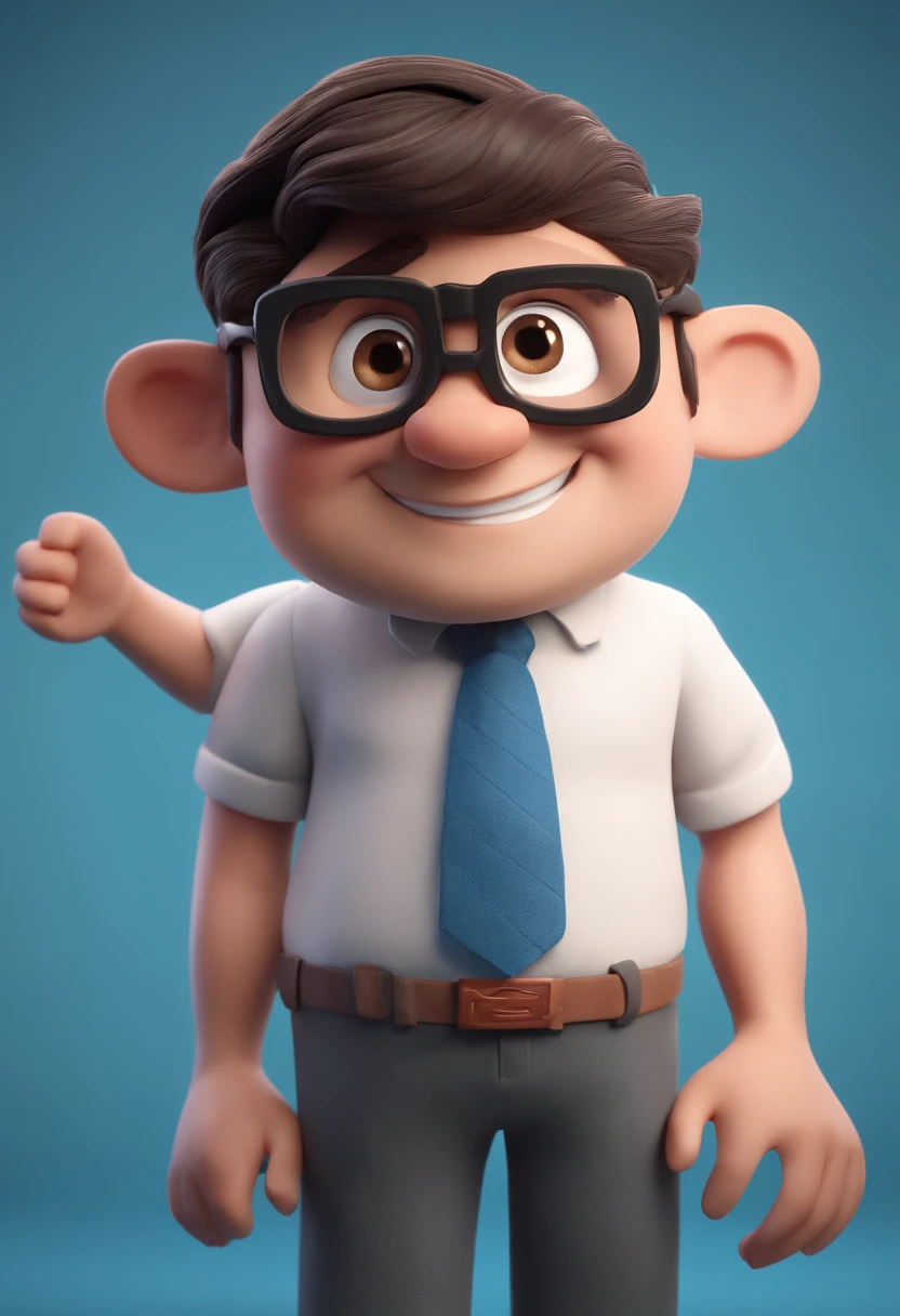 Cartoon character of a man with black glasses and a blue shirt, animation character, Caractere estilizado, animation style rendering, 3D estilizado, Arnold Maya render, 3 d render stylized, toon render keyshot, Personagem 3D, Personagem 3D, 3d rendering stylized, 3 d character render, personagem de desenho animado, Personagem de close up, Pose de personagem,  (Estilo Pixar) (master part:1.2) (Bokeh) (best quality) (pele detalhada) (textura detalhada) (8k) (argila) (Cinematic lighting) (foco nítido