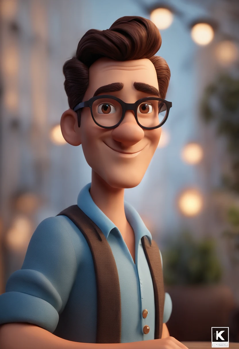 Cartoon character of a man with black glasses and a blue shirt, animation character, Caractere estilizado, animation style rendering, 3D estilizado, Arnold Maya render, 3 d render stylized, toon render keyshot, Personagem 3D, Personagem 3D, 3d rendering stylized, 3 d character render, personagem de desenho animado, Personagem de close up, Pose de personagem,  (Estilo Pixar) (master part:1.2) (Bokeh) (best quality) (pele detalhada) (textura detalhada) (8k) (argila) (Cinematic lighting) (foco nítido