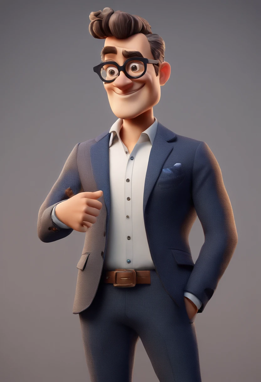 Cartoon character of a man with black glasses and a blue shirt, animation character, Caractere estilizado, animation style rendering, 3D estilizado, Arnold Maya render, 3 d render stylized, toon render keyshot, Personagem 3D, Personagem 3D, 3d rendering stylized, 3 d character render, personagem de desenho animado, Personagem de close up, Pose de personagem,  (Estilo Pixar) (master part:1.2) (Bokeh) (best quality) (pele detalhada) (textura detalhada) (8k) (argila) (Cinematic lighting) (foco nítido