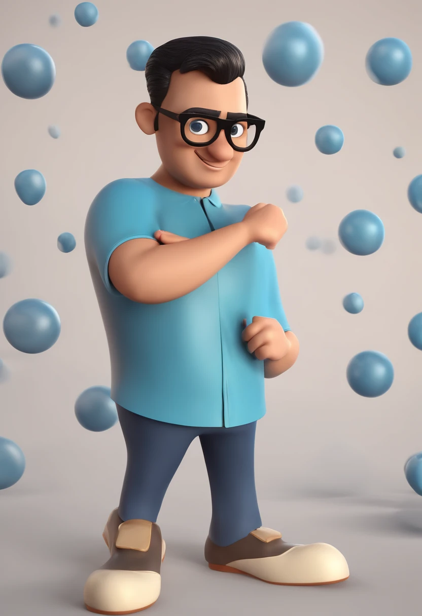 Cartoon character of a man with black glasses and a blue shirt, animation character, Caractere estilizado, animation style rendering, 3D estilizado, Arnold Maya render, 3 d render stylized, toon render keyshot, Personagem 3D, Personagem 3D, 3d rendering stylized, 3 d character render, personagem de desenho animado, Personagem de close up, Pose de personagem,  (Estilo Pixar) (master part:1.2) (Bokeh) (best quality) (pele detalhada) (textura detalhada) (8k) (argila) (Cinematic lighting) (foco nítido