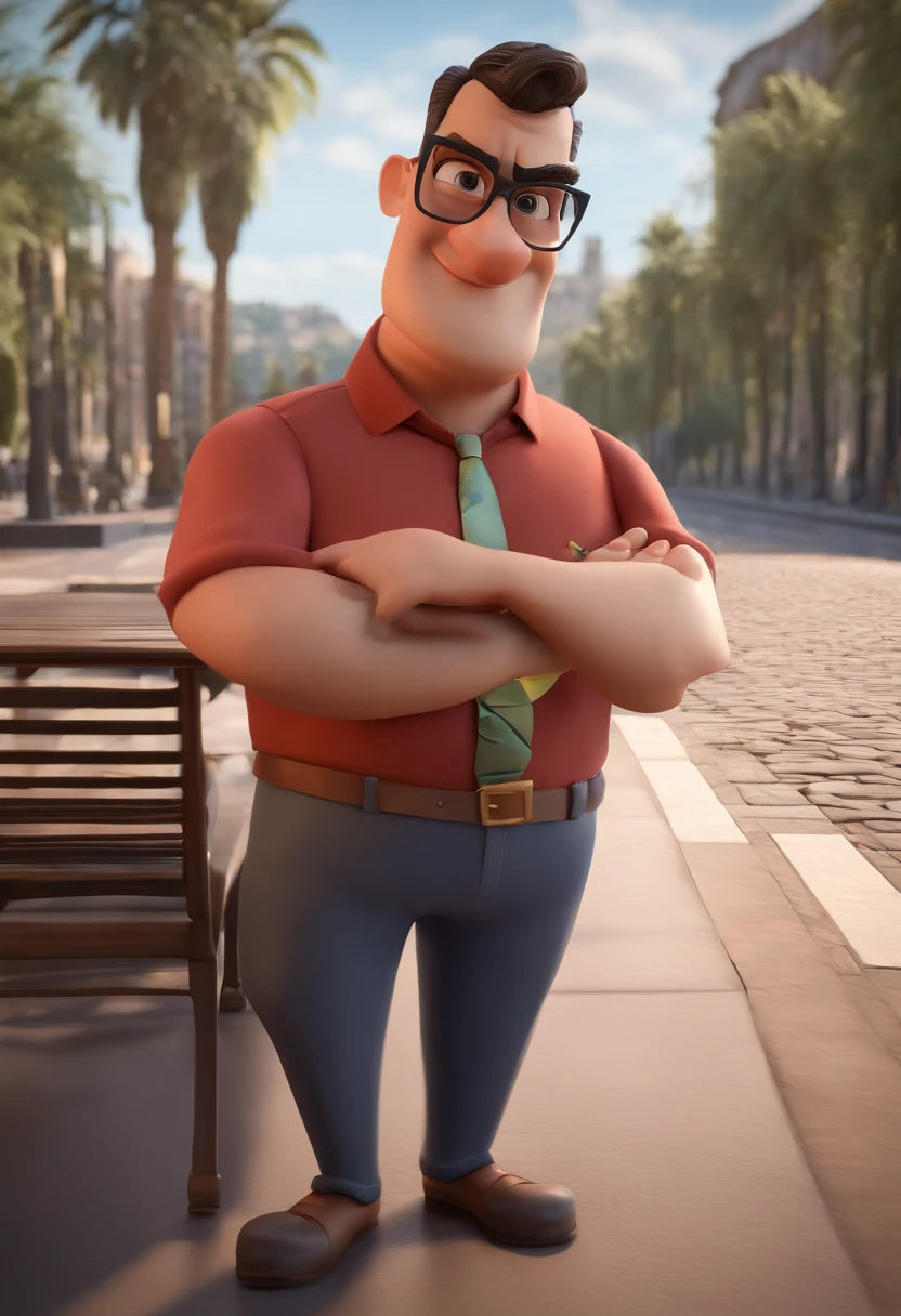 Cartoon character of a man with black glasses and a blue shirt, animation character, Caractere estilizado, animation style rendering, 3D estilizado, Arnold Maya render, 3 d render stylized, toon render keyshot, Personagem 3D, Personagem 3D, 3d rendering stylized, 3 d character render, personagem de desenho animado, Personagem de close up, Pose de personagem,  (Estilo Pixar) (master part:1.2) (Bokeh) (best quality) (pele detalhada) (textura detalhada) (8k) (argila) (Cinematic lighting) (foco nítido