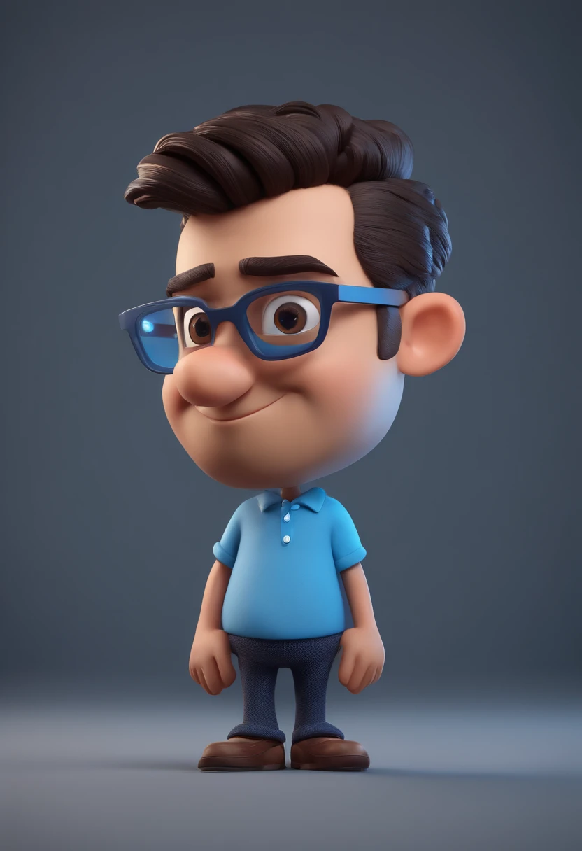 Cartoon character of a man with black glasses and a blue shirt, animation character, Caractere estilizado, animation style rendering, 3D estilizado, Arnold Maya render, 3 d render stylized, toon render keyshot, Personagem 3D, Personagem 3D, 3d rendering stylized, 3 d character render, personagem de desenho animado, Personagem de close up, Pose de personagem, (Estilo Pixar) (master part:1.2) (Bokeh) (best quality) (pele detalhada) (textura detalhada) (8k) (argila) (Cinematic lighting) (foco nítido