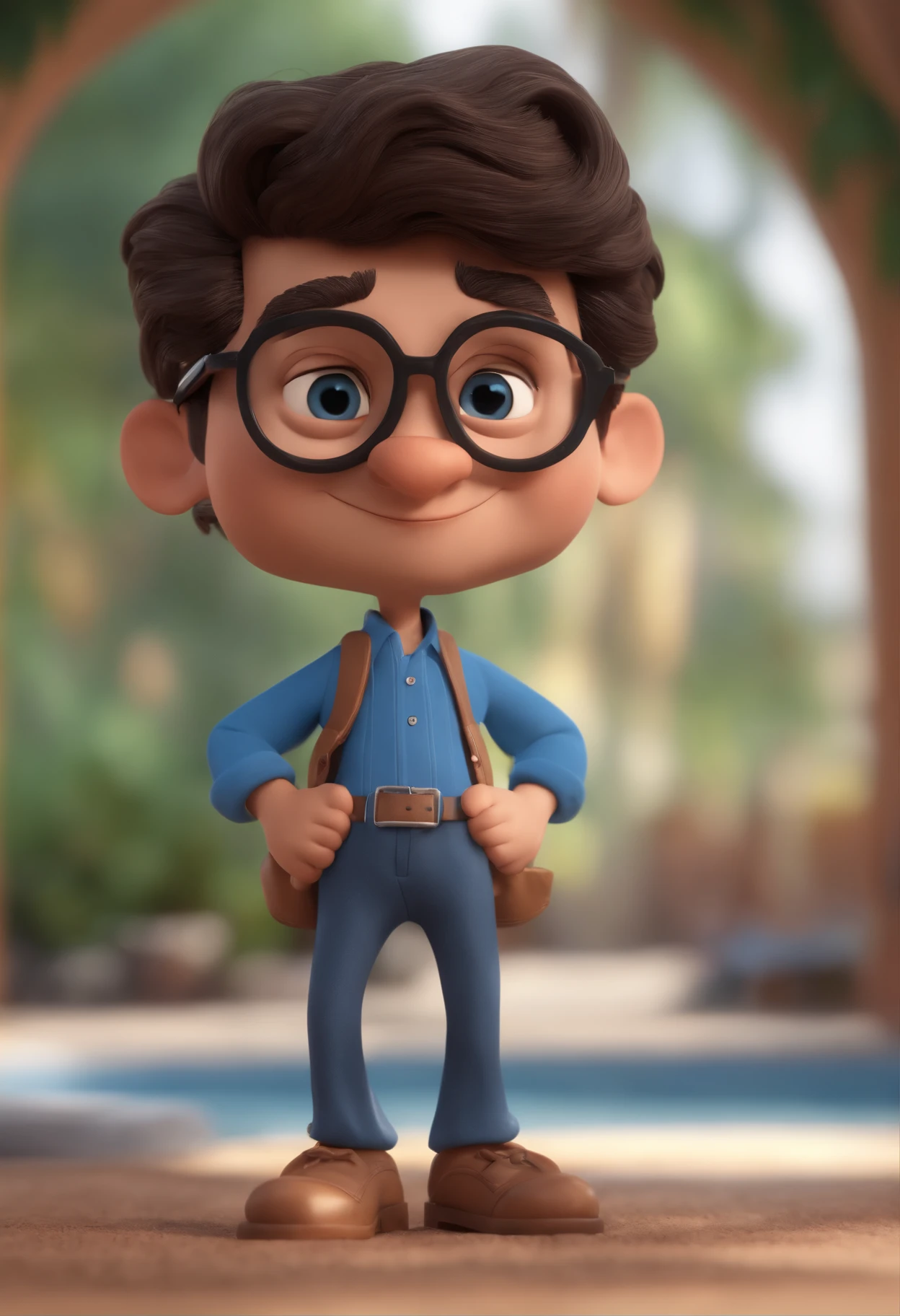 Cartoon character of a man with black glasses and a blue shirt, animation character, Caractere estilizado, animation style rendering, 3D estilizado, Arnold Maya render, 3 d render stylized, toon render keyshot, Personagem 3D, Personagem 3D, 3d rendering stylized, 3 d character render, personagem de desenho animado, Personagem de close up, Pose de personagem,  (Estilo Pixar) (master part:1.2) (Bokeh) (best quality) (pele detalhada) (textura detalhada) (8k) (argila) (Cinematic lighting) (foco nítido