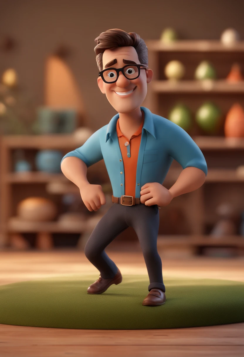 Cartoon character of a man with black glasses and a blue shirt, animation character, Caractere estilizado, animation style rendering, 3D estilizado, Arnold Maya render, 3 d render stylized, toon render keyshot, Personagem 3D, Personagem 3D, 3d rendering stylized, 3 d character render, personagem de desenho animado, Personagem de close up, Pose de personagem, (Estilo Pixar) (master part:1.2) (Bokeh) (best quality) (pele detalhada) (textura detalhada) (8k) (argila) (Cinematic lighting) (foco nítido