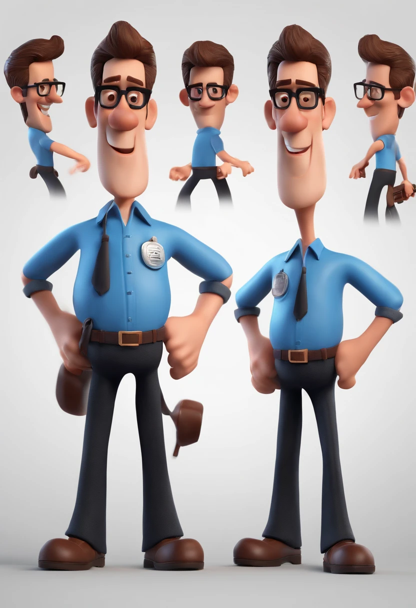 Cartoon character of a man with black glasses and a blue shirt, animation character, Caractere estilizado, animation style rendering, 3D estilizado, Arnold Maya render, 3 d render stylized, toon render keyshot, Personagem 3D, Personagem 3D, 3d rendering stylized, 3 d character render, personagem de desenho animado, Personagem de close up, Pose de personagem, (Estilo Pixar) (master part:1.2) (Bokeh) (best quality) (pele detalhada) (textura detalhada) (8k) (argila) (Cinematic lighting) (foco nítido