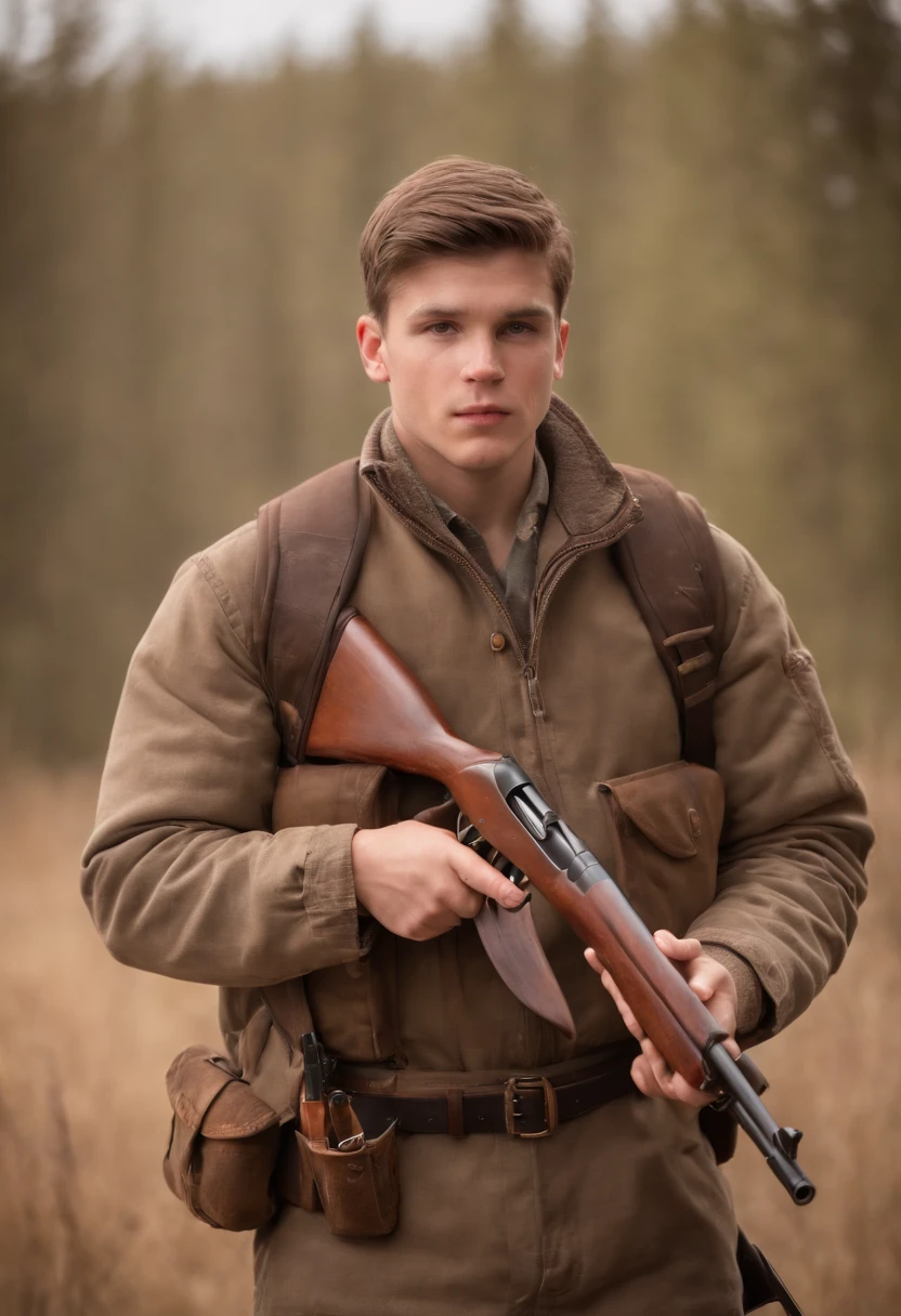 20 year old hunter with double-barreled shotgun