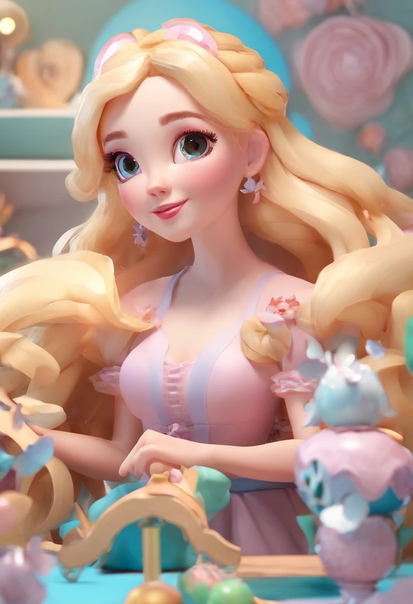 best quality, master part, fotorrealista, extremamente detalhado CG unidade 8k papel de parede, Chibi,1girl, Elsa,sozinho, cheio_corpo, sorrir, Olhando_em_visualizador, ao ar livre,