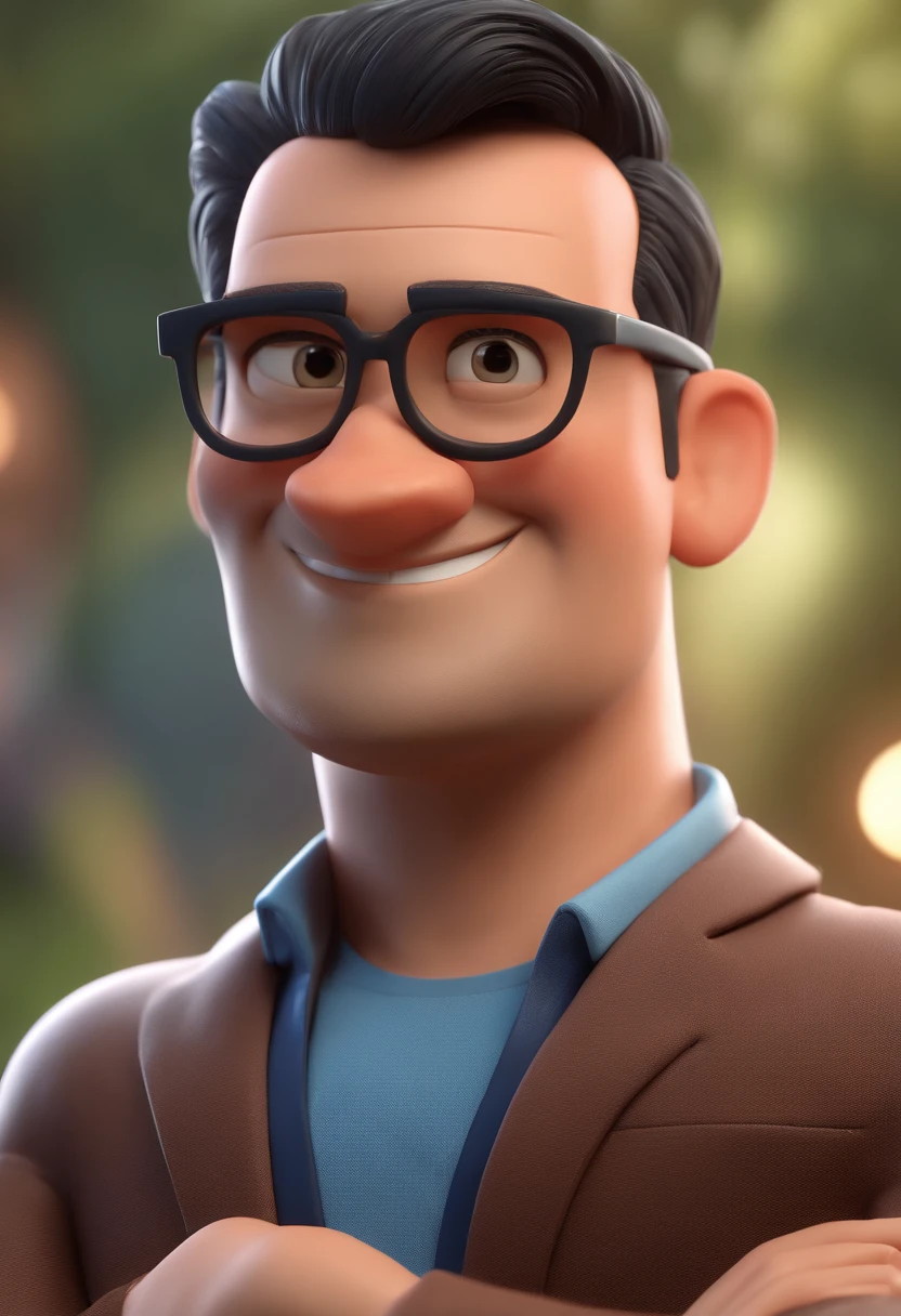 Cartoon character of a man with black glasses and a blue shirt, animation character, Caractere estilizado, animation style rendering, 3D estilizado, Arnold Maya render, 3 d render stylized, toon render keyshot, Personagem 3D, Personagem 3D, 3d rendering stylized, 3 d character render, personagem de desenho animado, Personagem de close up, Pose de personagem,  (Estilo Pixar) (master part:1.2) (Bokeh) (best quality) (pele detalhada) (textura detalhada) (8k) (argila) (Cinematic lighting) (foco nítido