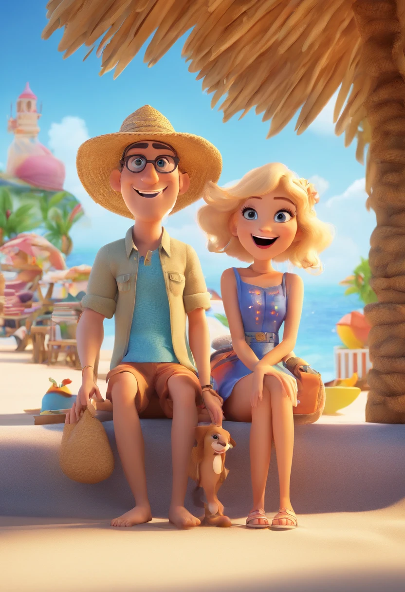couple 1 bearded man 1 blonde woman beach pixar 