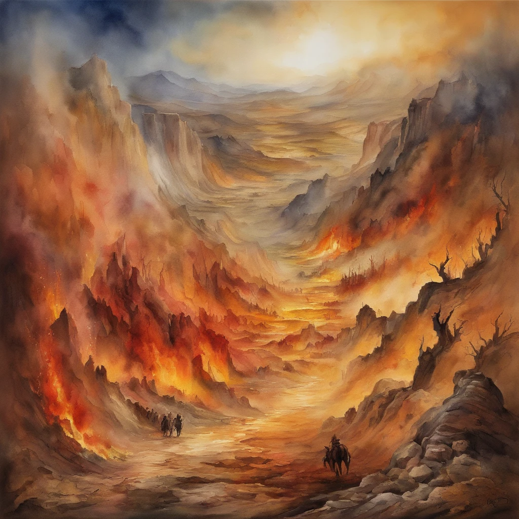 Realistic 8K oil painting of people suffering in the wells of hell, In the middle of the image Elon Musk with horns on his head, Obra de arte inspirada no Inferno de Dante