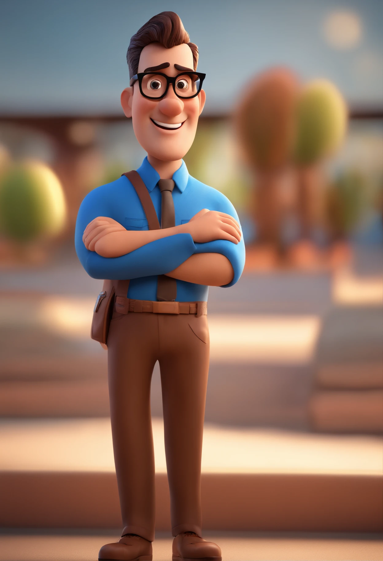 Cartoon character of a man with black glasses and a blue shirt, animation character, Caractere estilizado, animation style rendering, 3D estilizado, Arnold Maya render, 3 d render stylized, toon render keyshot, Personagem 3D, Personagem 3D, 3d rendering stylized, 3 d character render, personagem de desenho animado, Personagem de close up, Pose de personagem,  (Estilo Pixar) (master part:1.2) (Bokeh) (best quality) (pele detalhada) (textura detalhada) (8k) (argila) (Cinematic lighting) (foco nítido