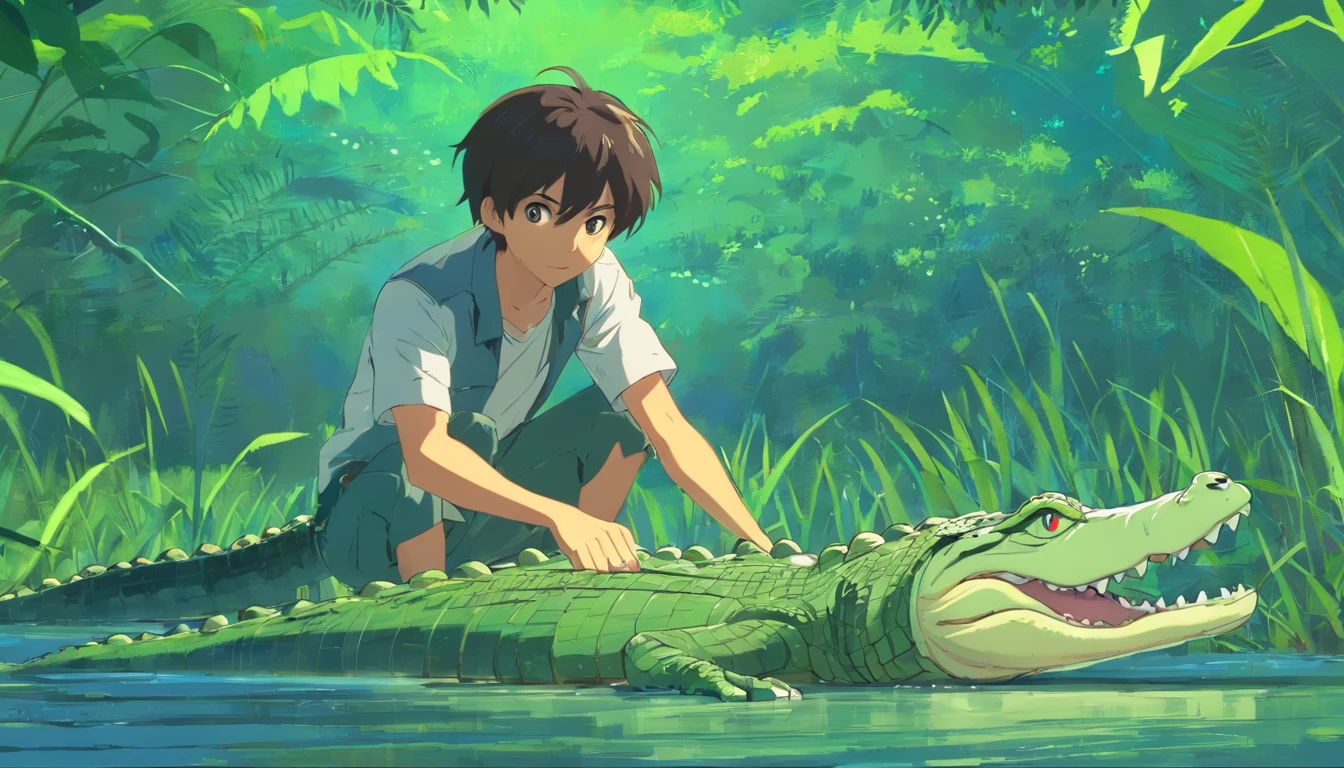 A boy raised by alligators in the swamp, alligator , menino , alligator , menino , Cartoon