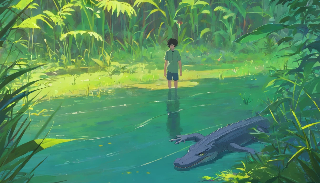 A boy raised by alligators in the swamp, alligator , , alligator , meninotoon