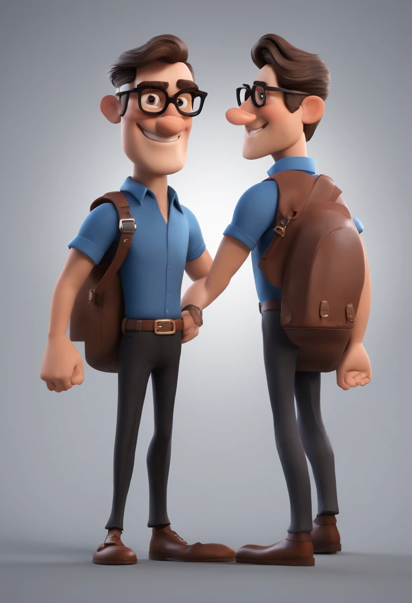 Cartoon character of a man with black glasses and a blue shirt, animation character, Caractere estilizado, animation style rendering, 3D estilizado, Arnold Maya render, 3 d render stylized, toon render keyshot, Personagem 3D, Personagem 3D, 3d rendering stylized, 3 d character render, personagem de desenho animado, Personagem de close up, Pose de personagem,  (Estilo Pixar) (master part:1.2) (Bokeh) (best quality) (pele detalhada) (textura detalhada) (8k) (argila) (Cinematic lighting) (foco nítido