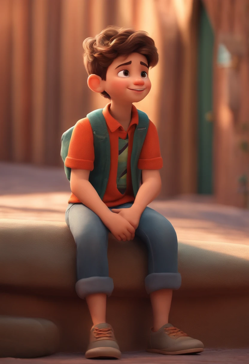 Image of a boy for a story in a YouTube video in Pixar format, He's the little allabester, He's the class leader, He's outgoing, Playful and gets up for a lot of things, cabelo curto