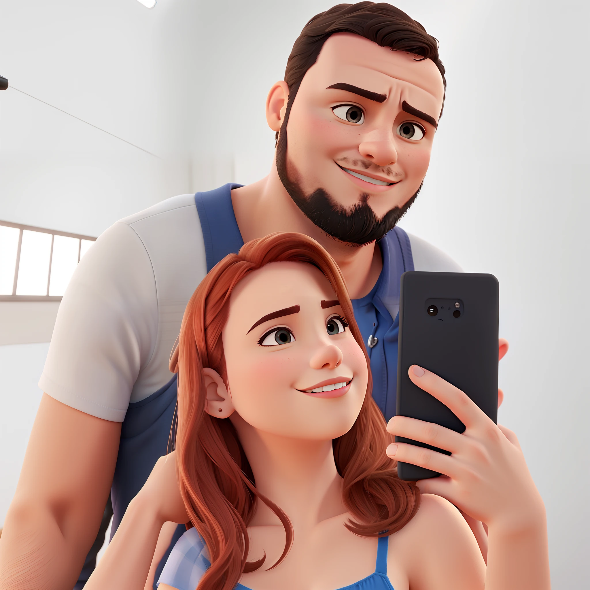 casal tirando foto no espelho, use o modelo Disney Pixar