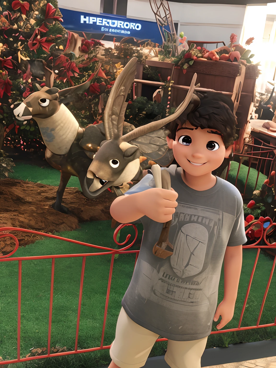 quero um desenho de um menino de 7 anos sorrindo, 4K, pixar