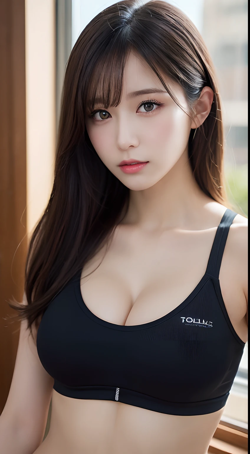 masutepiece, Best Quality, Illustration, Ultra-detailed, finely detail, hight resolution, 8K Wallpaper, Perfect dynamic composition, Beautiful detailed eyes,Colossal tits, fitness wear, Natural Color Lip,