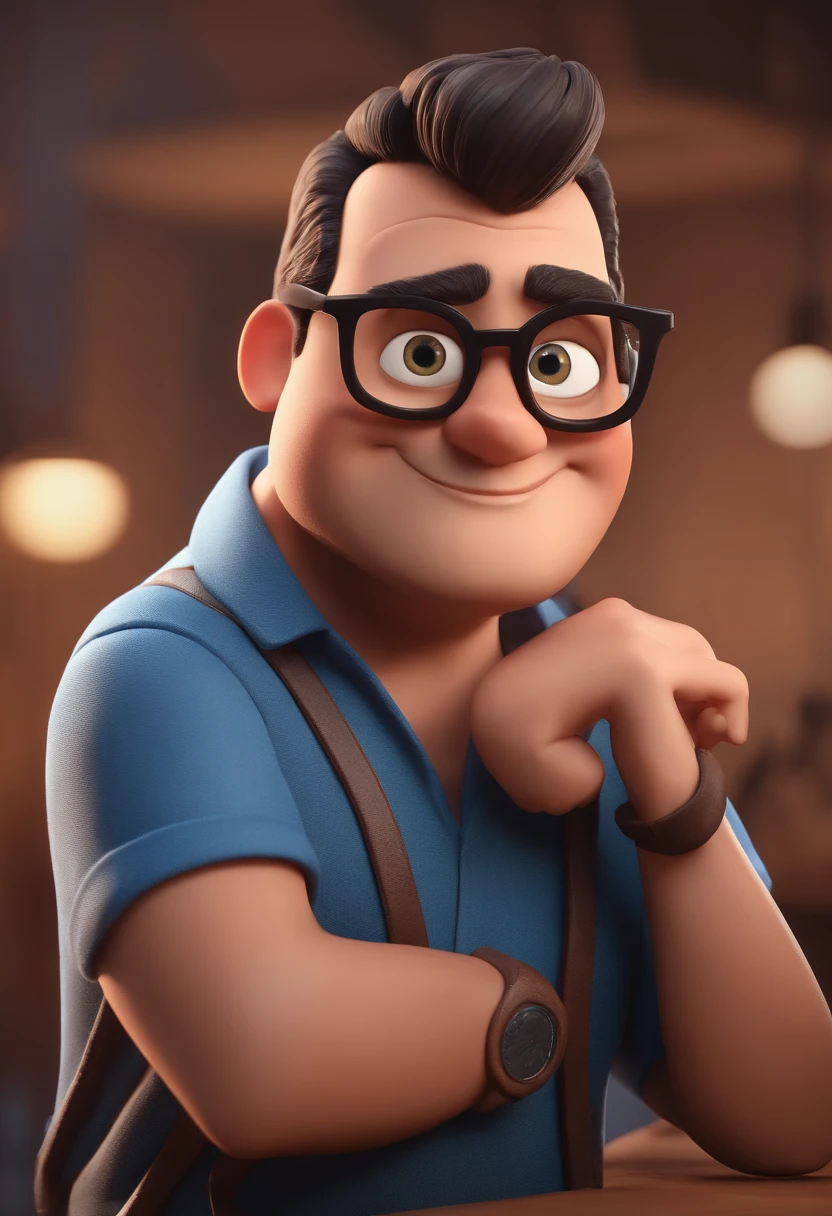 Cartoon character of a man with black glasses and a blue shirt, animation character, Caractere estilizado, animation style rendering, 3D estilizado, Arnold Maya render, 3 d render stylized, toon render keyshot, Personagem 3D, Personagem 3D, 3d rendering stylized, 3 d character render, personagem de desenho animado, Personagem de close up, Pose de personagem,  (Estilo Pixar) (master part:1.2) (Bokeh) (best quality) (pele detalhada) (textura detalhada) (8k) (argila) (Cinematic lighting) (foco nítido