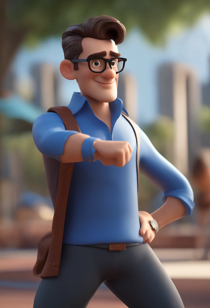Cartoon character of a man with black glasses and a blue shirt, animation character, Caractere estilizado, animation style rendering, 3D estilizado, Arnold Maya render, 3 d render stylized, toon render keyshot, Personagem 3D, Personagem 3D, 3d rendering stylized, 3 d character render, personagem de desenho animado, Personagem de close up, Pose de personagem, (Estilo Pixar) (master part:1.2) (Bokeh) (best quality) (pele detalhada) (textura detalhada) (8k) (argila) (Cinematic lighting) (foco nítido